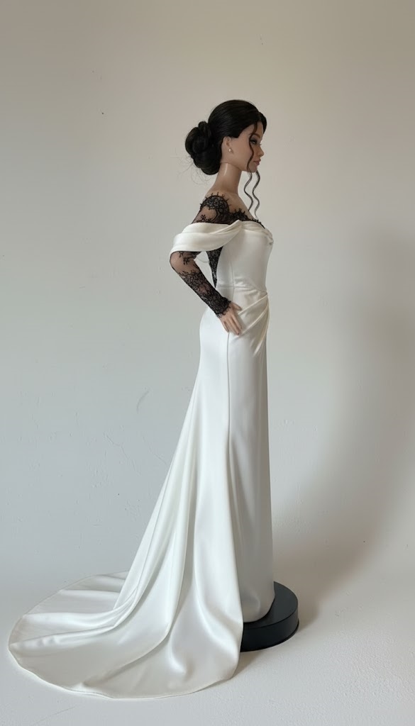 черно-белое платье с кружевом