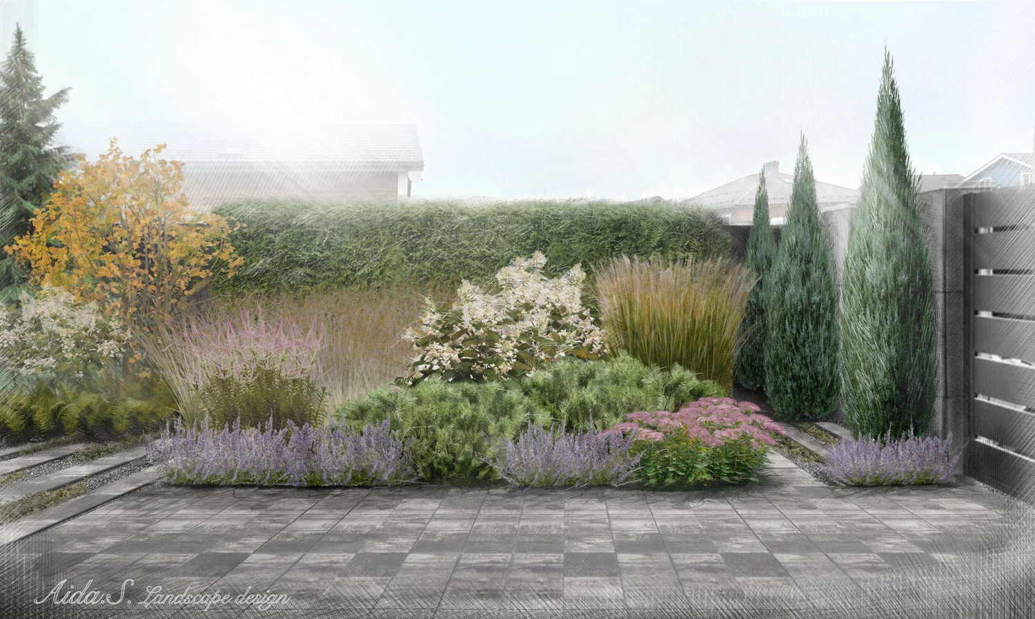 Визуализация, ручной эскиз ландшафта