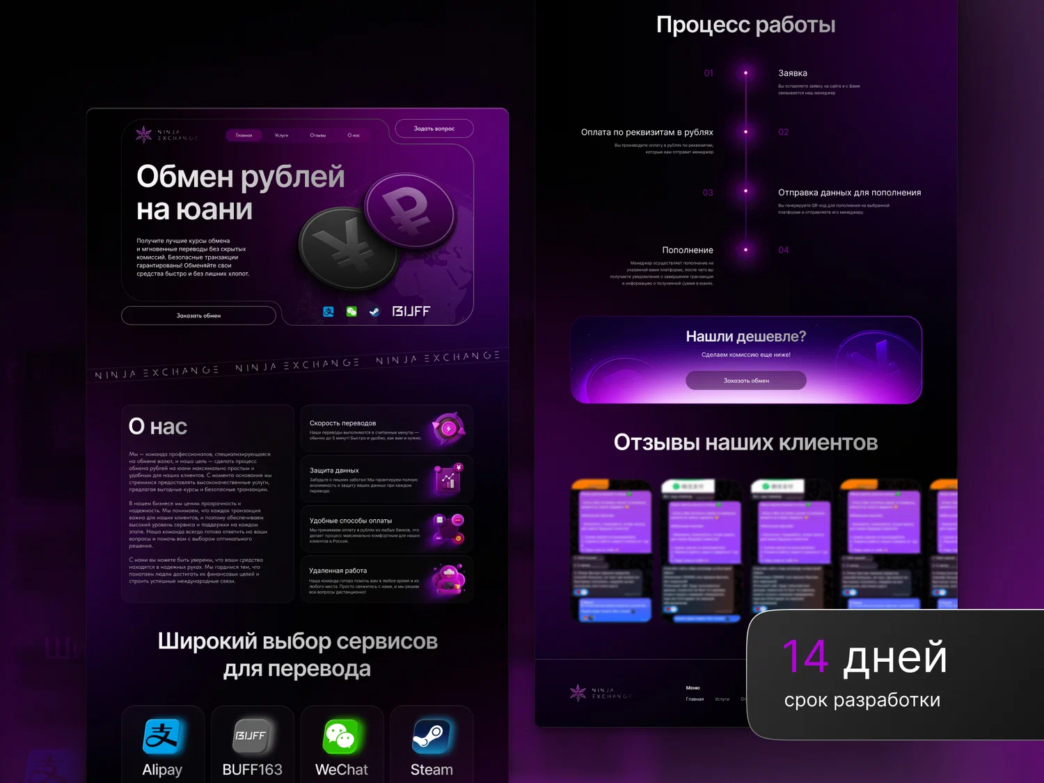 Лендинг для компании “Ninja Exchange”.